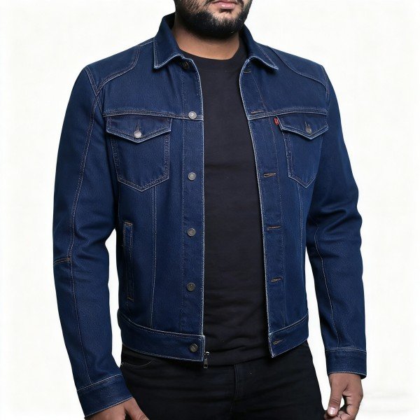 Men's Navy Blue Denim Jacket, Classic Casual Style