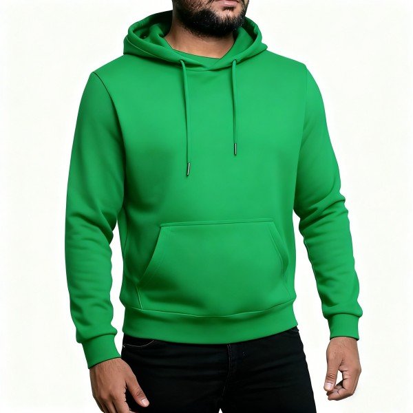 Men's Green Hoodie, Pullover with Kangaroo Pocket