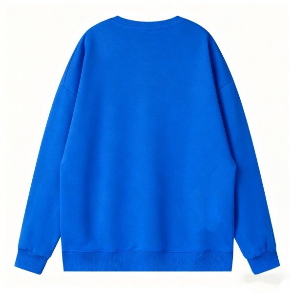 Men's Blue Crew Neck Sweatshirt with Back Text Detail - Oversized Casual Pullover