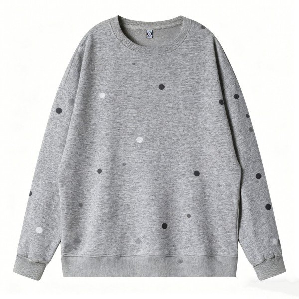 Men's Grey Polka Dot Crew Neck Sweatshirt - Playful Casual Pullover
