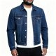 Men's Blue Denim Jacket, Classic Button-Front with White Tee
