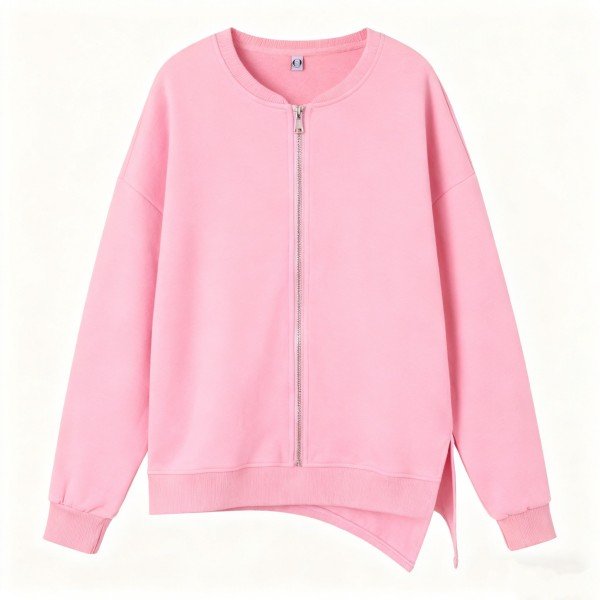 Women's Pink Zip-Up Asymmetric Sweatshirt - Unique Casual Jacket