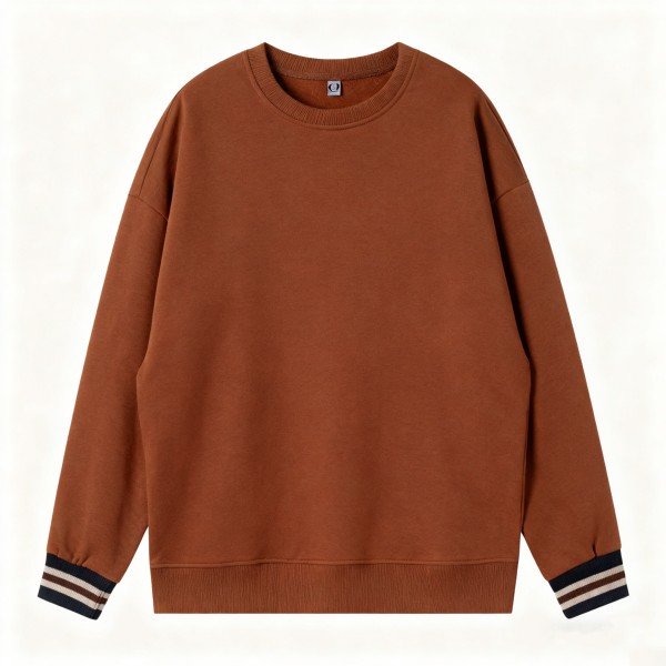 Men's Brown Crew Neck Sweatshirt with Embroidered Detail - Classic Casual Pullover